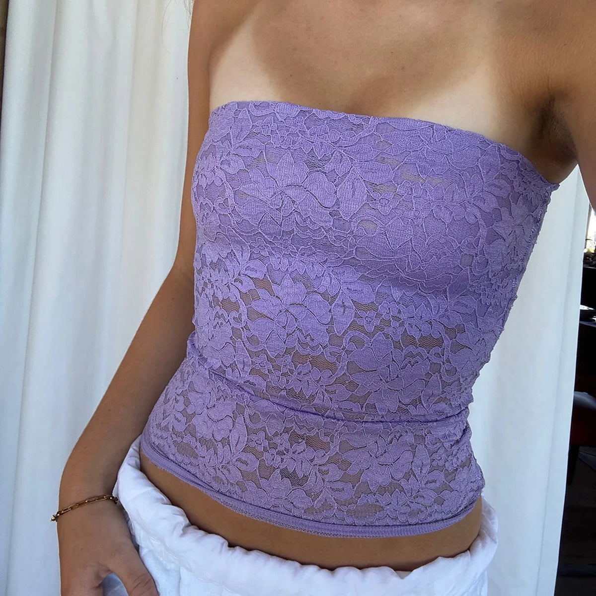 Sheer Lace Floral Slim Strapless