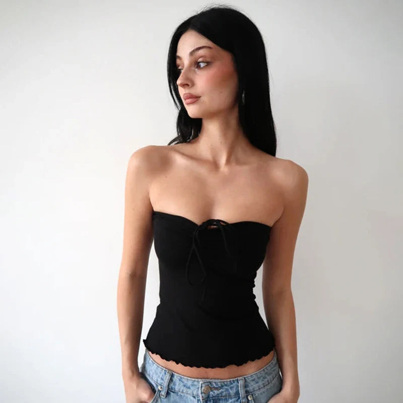 Sweet Girl Solid Bow Strapless