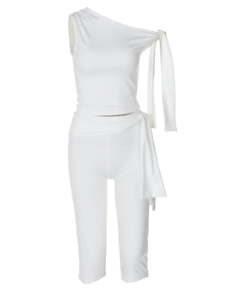 White Shorts 2 Piece-Set Female See-Through Slim Pleated Fashion Cropped Top And High Waist Shorts Sets Women’s Outfits