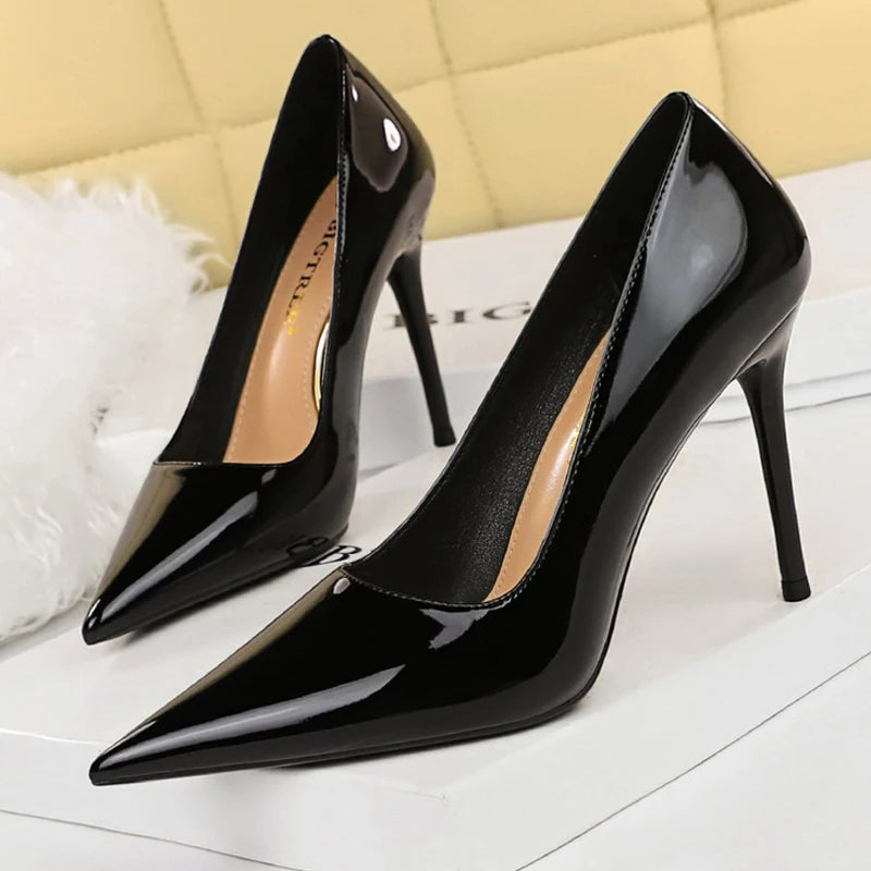Shoes Pointed Toe Red Women Pumps Patent Leather High Heels Occupational OL Office Shoes Stiletto Female Heels Shoes