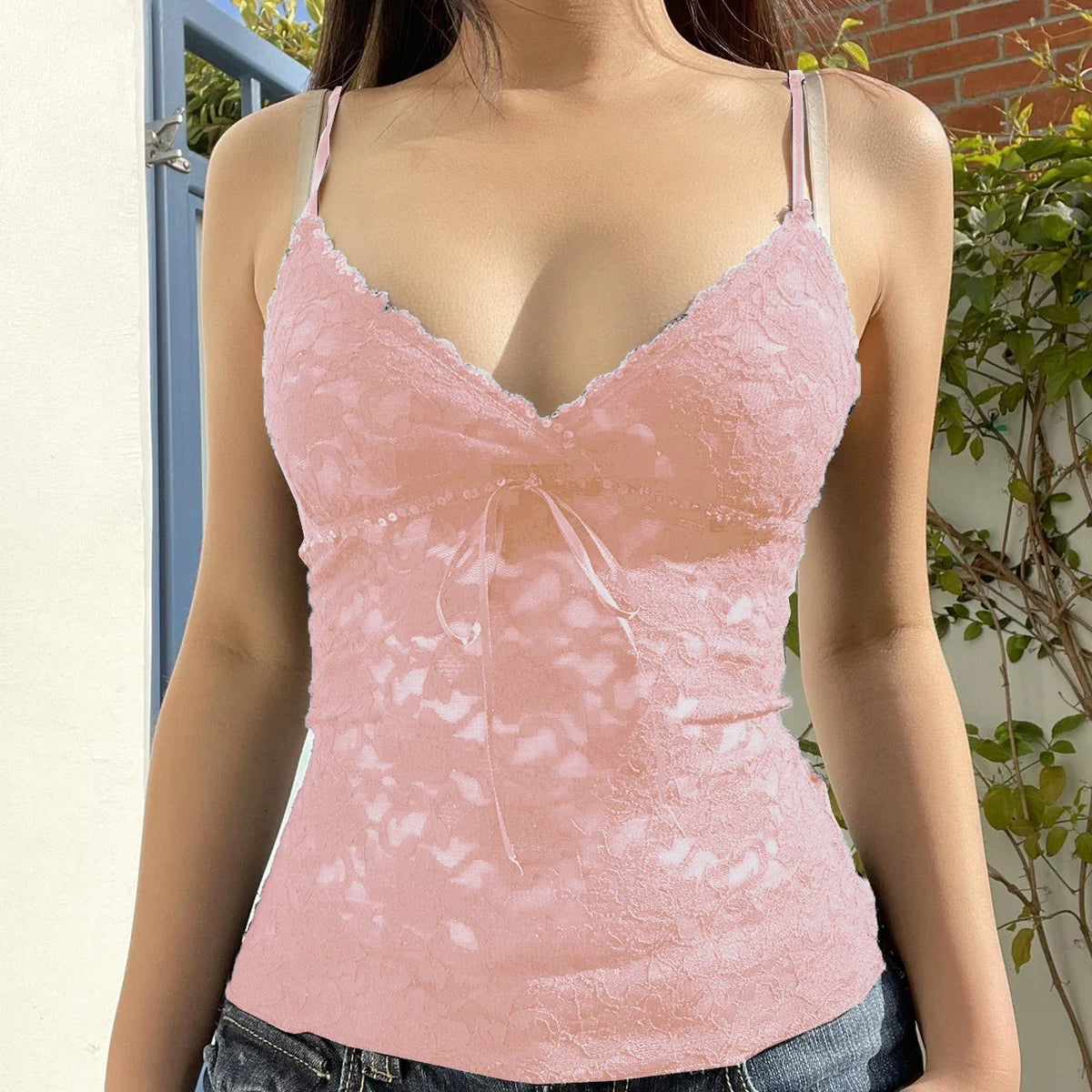 Black Lace V-Neck Cami Crop Top