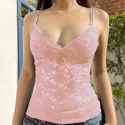 Black Lace V-Neck Cami Crop Top