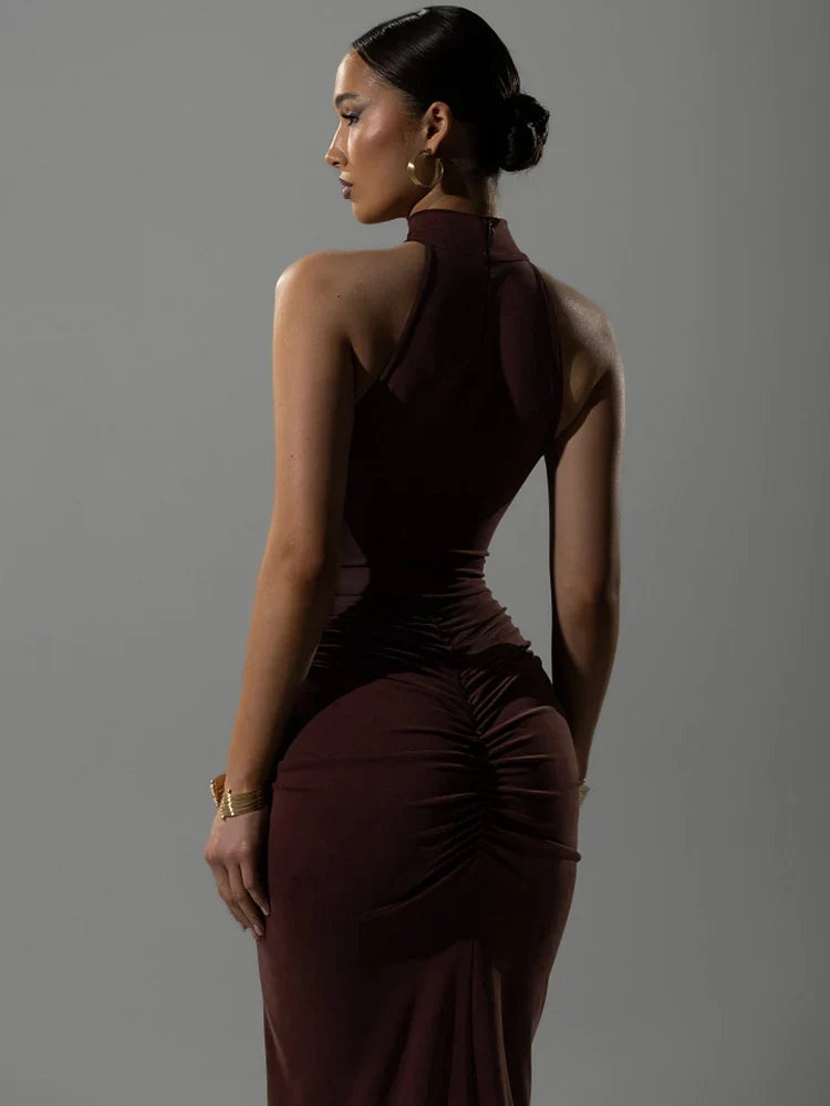 Ruched Halter Split Maxi Dress
