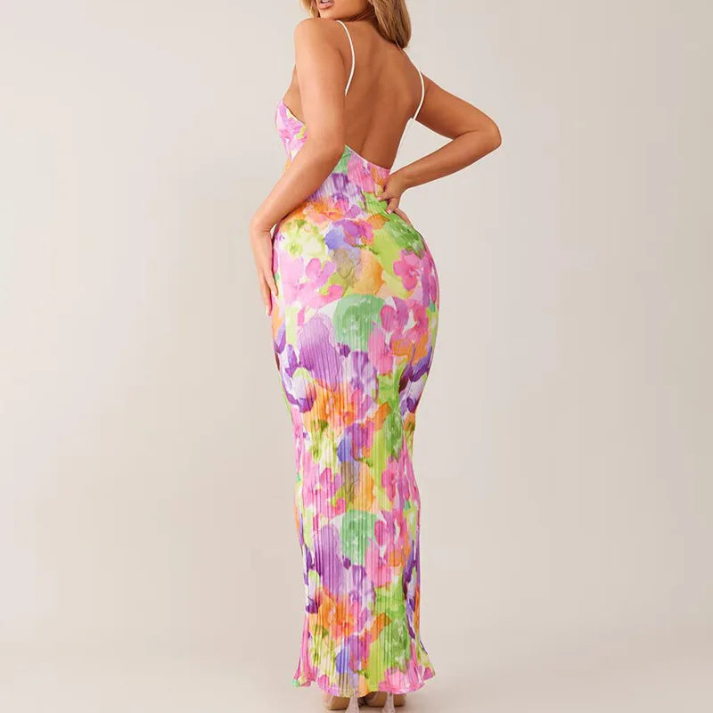 V-neck Spaghetti Strap Floral Dress