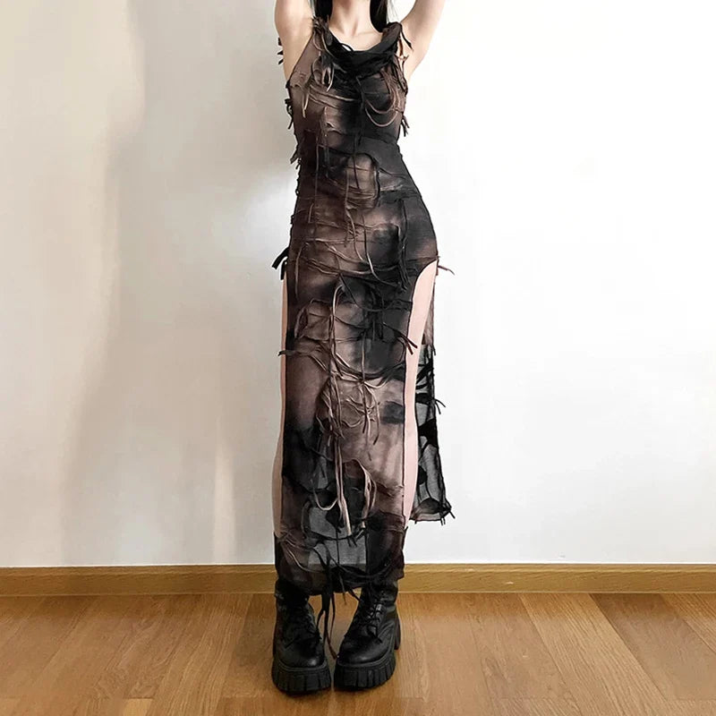 Tie Dye Hooded Sleeveless Midi Dress