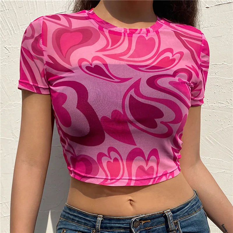 Mesh Short Sleeve Sheer Top