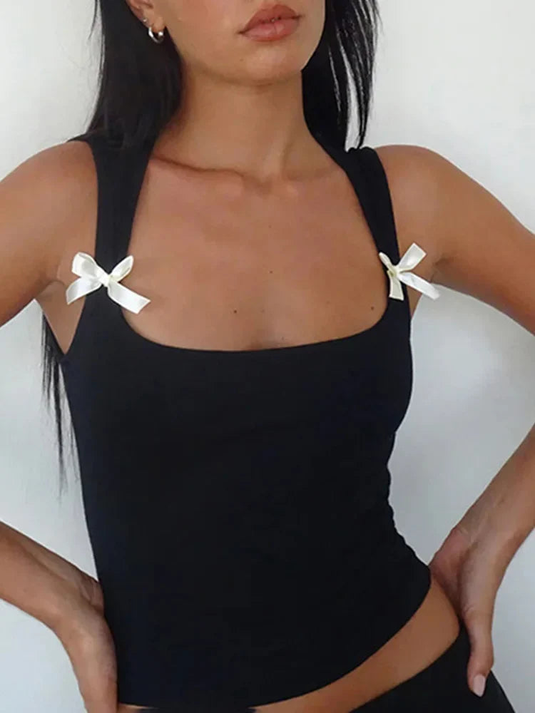 Y2K Bow Tie-Up Tank Top Crop Top
