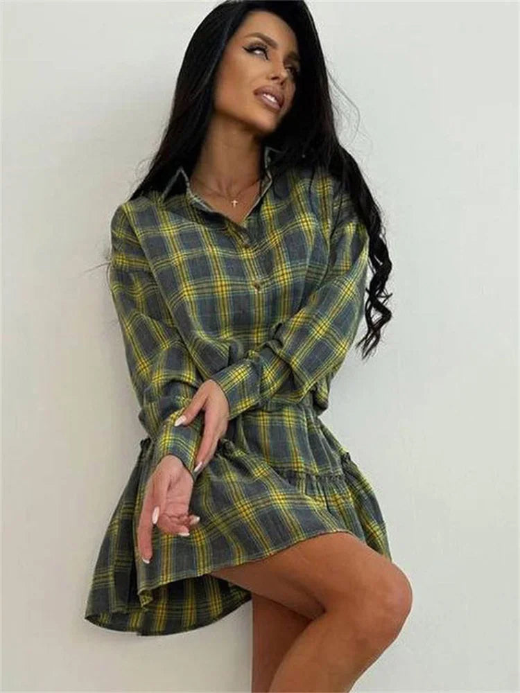 Female 2 Piece-Set Pleated Skirts Fashion Contrast Lapel High Waist Spring 2025 Shirts Outfits Women’s Mini Skirt Sets New