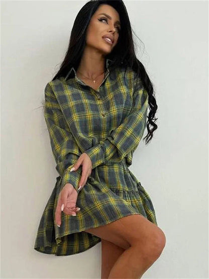 Female 2 Piece-Set Pleated Skirts Fashion Contrast Lapel High Waist Spring 2025 Shirts Outfits Women’s Mini Skirt Sets New