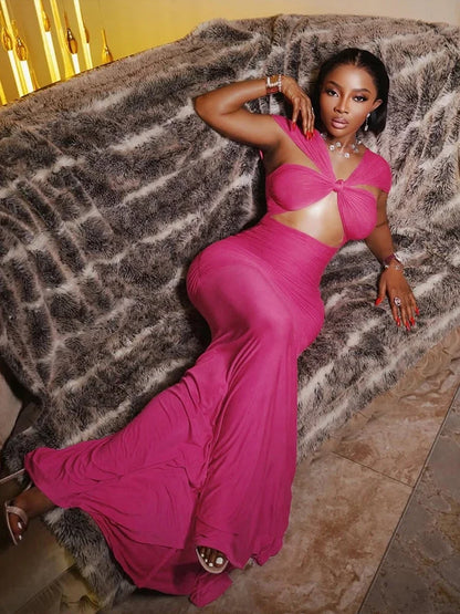 Hollow Ruched Off Shoulder Maxi Dress