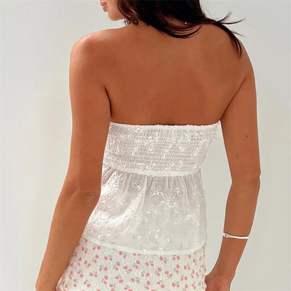 Flower Embroidery Aesthetic Strapless