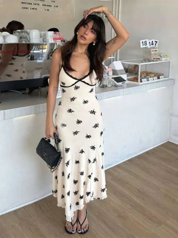 Irregular Print Panel Midi Dress