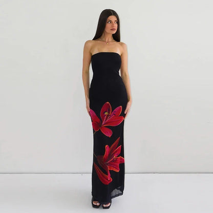 Tube Bodycon Lace-up Floral Dress