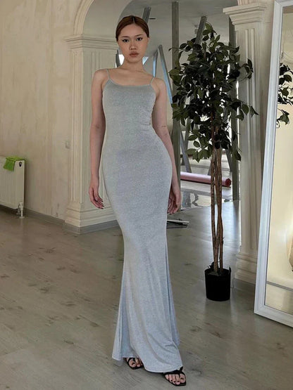 Butterfly Cutout Backless Spaghetti Strap Bodycon Mermaid Hem Maxi Dress