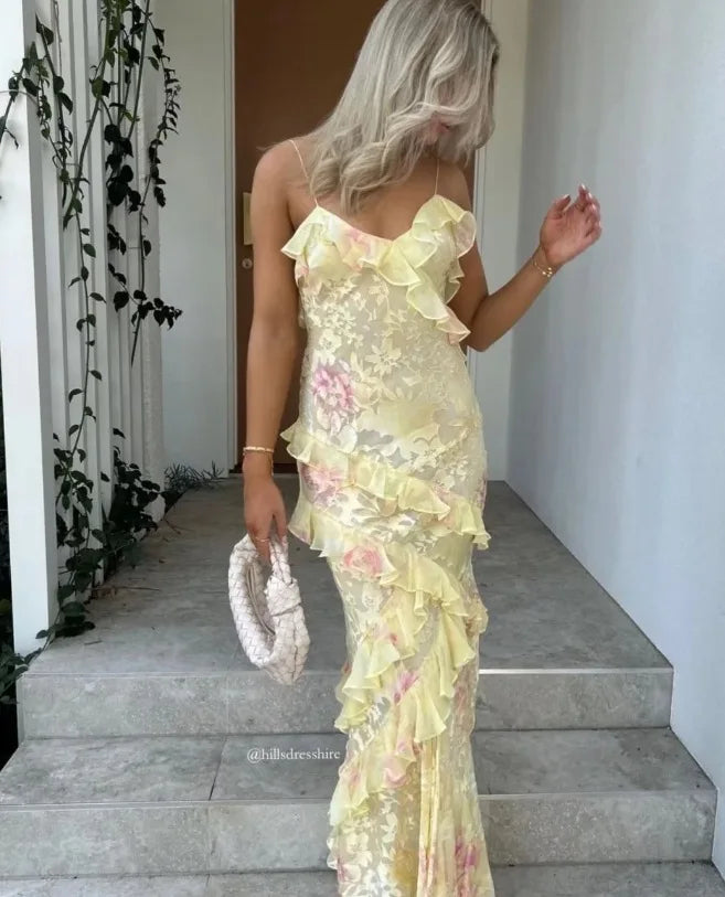 Colorful Spaghetti Strap Printed Midi Dress