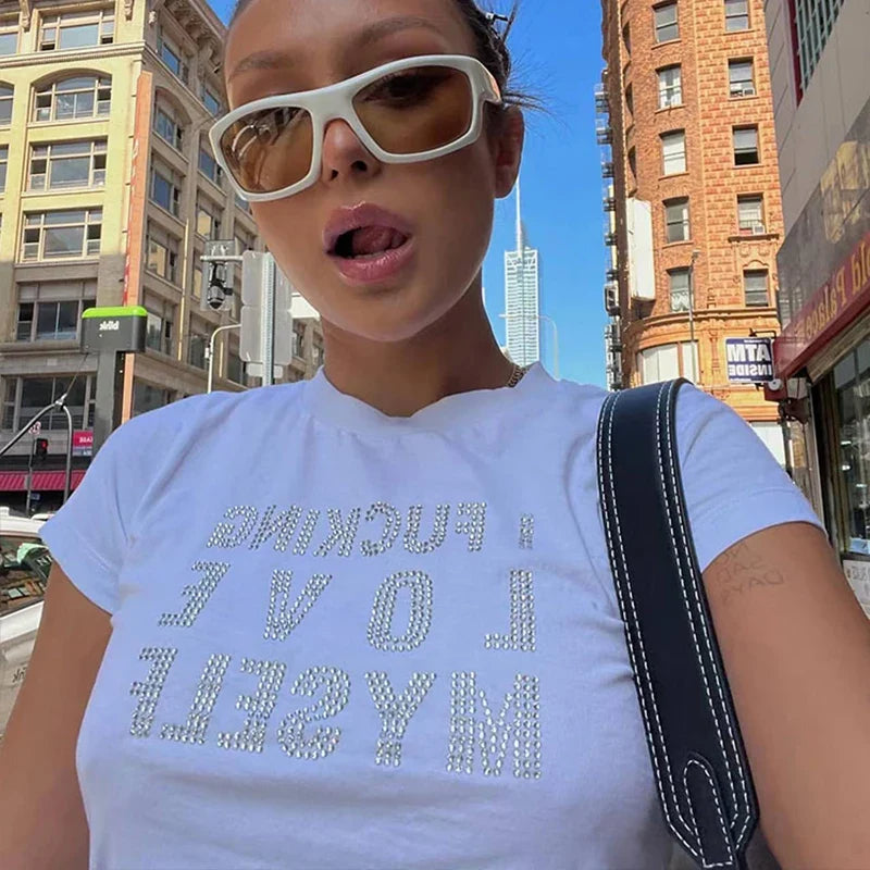 Rhinestone Y2K Harajuku Baby Tees Crop Top