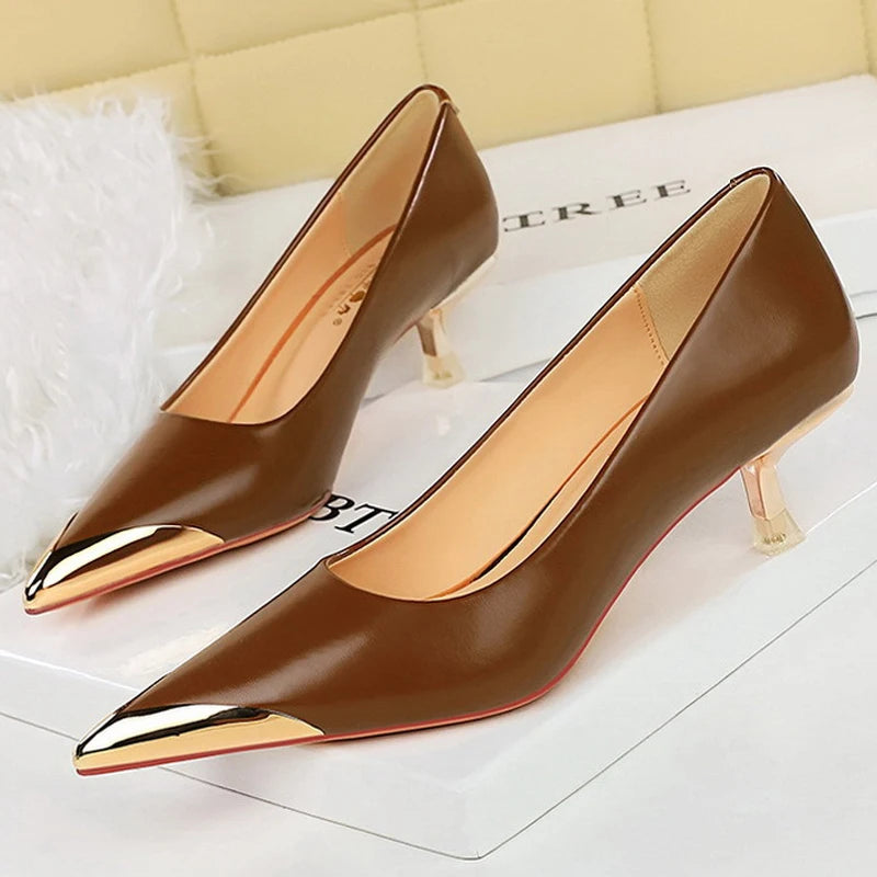Shoes Retro High Heels Metal Pointed Tip Women Pumps Stiletto 9.5 Cm And 4.5cm Heels Sexy Party Shoes Office Shoes