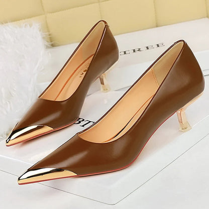 Shoes Retro High Heels Metal Pointed Tip Women Pumps Stiletto 9.5 Cm And 4.5cm Heels Sexy Party Shoes Office Shoes