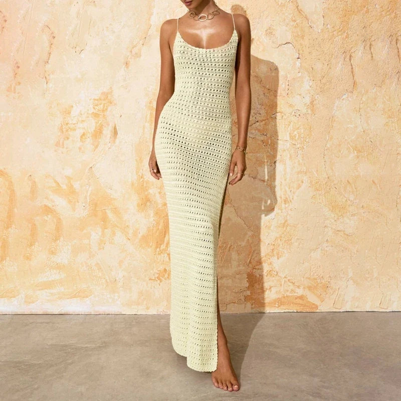 Crochet Tie Up Sleeveless Slim Split Slip Dress