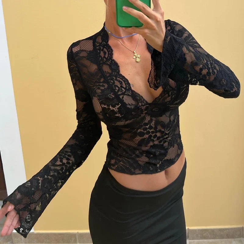 Y2k Lace See Through Sheer Top