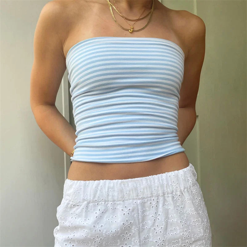 Grunge Stripe Solid Color Strapless
