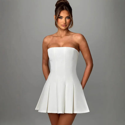 Oversized Bow Strapless Pleated Fit and Flare Mini Dress
