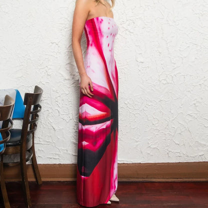 Patchwork Strapless Slim Floral Dress