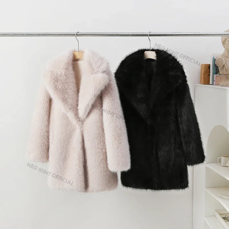 Lapels Faux Fur Coat Women Winter Brand Designer Fluffy Fox Fur Jacket Luxury Furry Overcoats Girl Stylish Long Outerwear