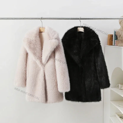 Lapels Faux Fur Coat Women Winter Brand Designer Fluffy Fox Fur Jacket Luxury Furry Overcoats Girl Stylish Long Outerwear