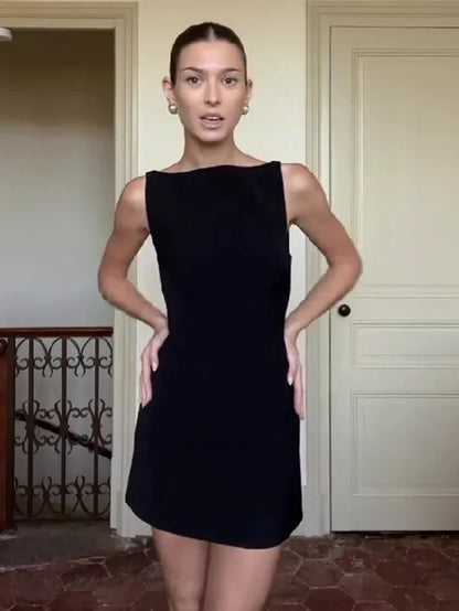 Sleeveless Boat Neck Shift Mini Dress