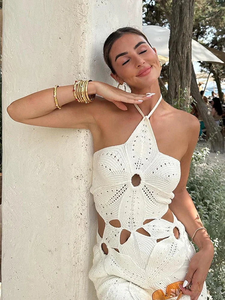 Hollow Knitted Slim Beach Gothic Mini Dress