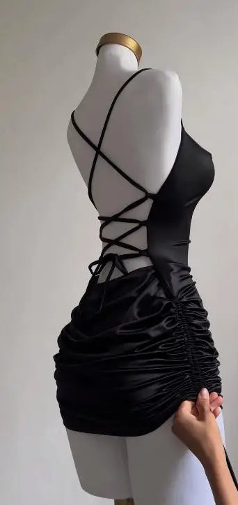 Europe and the United States explosive new cross-border dress summer high sense lace-up sexy halter spice bag hip skirt