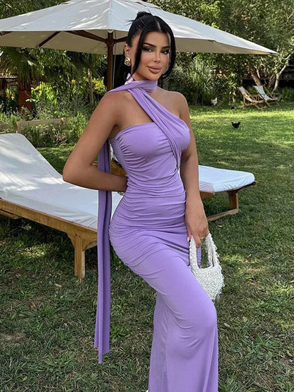 Strapless Off Shoulder Pleated Maxi Dress