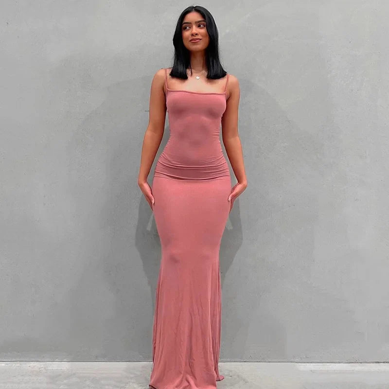 Satin Backless Bodycon Maxi Slip Dress
