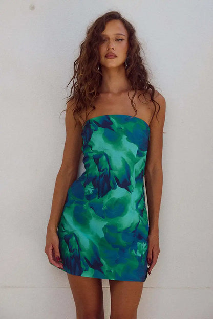 Strapless Patchwork Backless Club Mini Dress