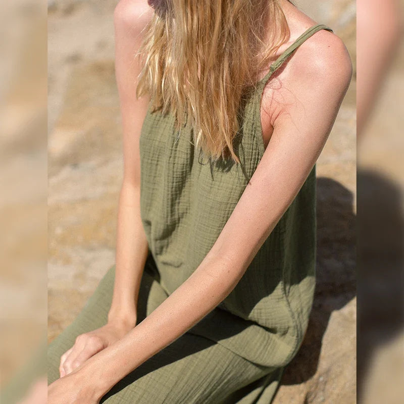 Spaghetti Strap Casual Cotton Midi Dress