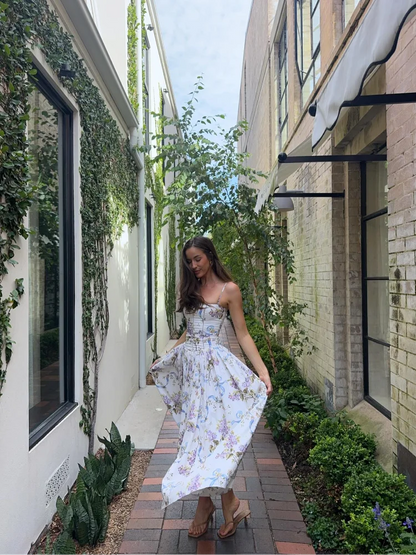 Pleated Sleeveless Backless Floral Dress