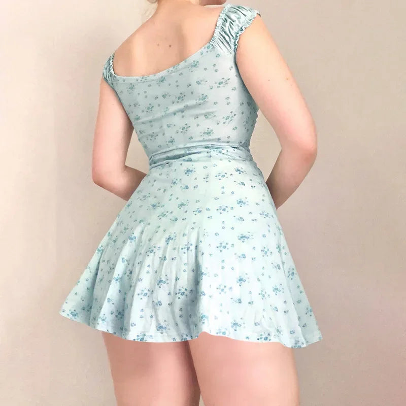 Lace Trim Sweet Holiday Floral Dress