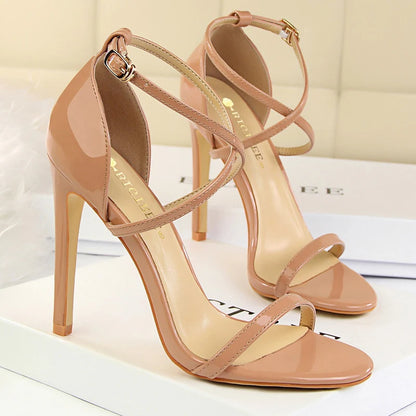 Shoes Pumps Open Toe High Heels Patent Leather Women Heels Stiletto 11 Cm 7.5cm Summer Heels Sandals Women Party Shoes