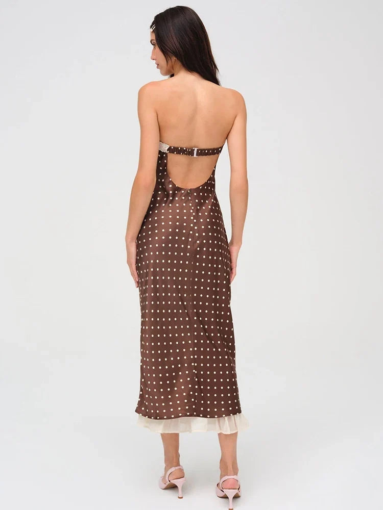 Strapless Backless Lace Midi Dress