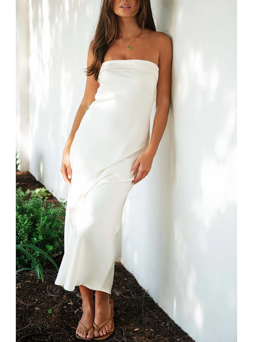 Off Shoulder Tube Elastic Silk Dress