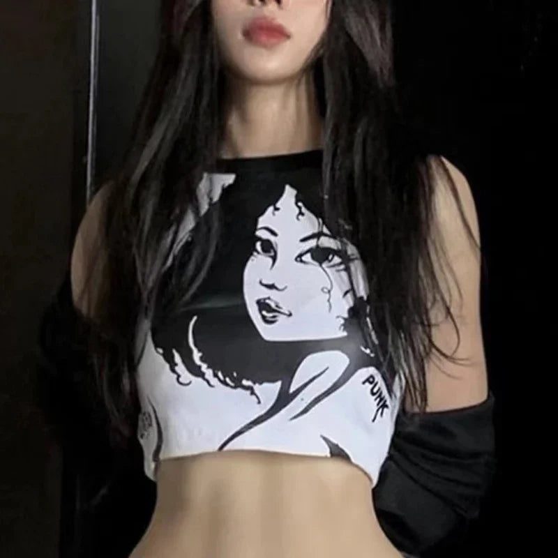 Y2K Vintage Portrait Print Sleeveless Cami Top