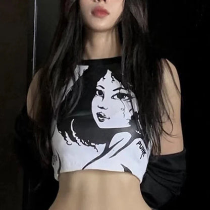 Y2K Vintage Portrait Print Sleeveless Cami Top