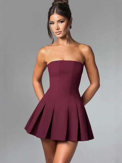 Strapless Bow Ruffle Elegant Gothic Mini Dress
