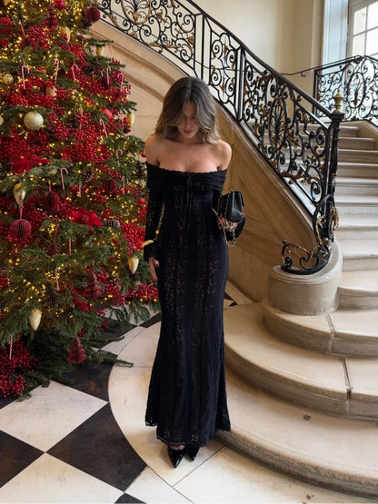 Winter Elegant Maxi Wedding Guest Lace Dress