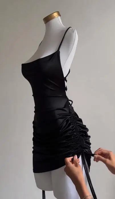 Europe and the United States explosive new cross-border dress summer high sense lace-up sexy halter spice bag hip skirt