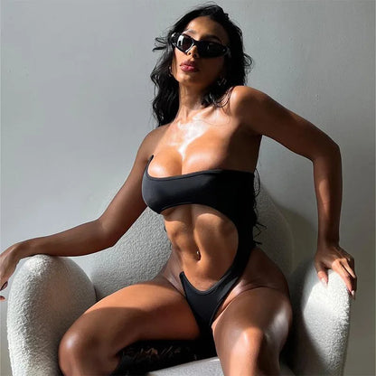 Cut-Out Black One Piece Swimwear