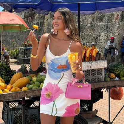 O Neck Print Strap Sleeveless Mini Dress