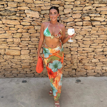 Print Micro Long Sleeve Three Piece Swim Sets