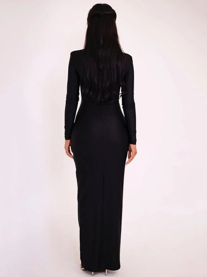 Elegant Hollow Out Long Sleeve Sexy Maxi Dress For Women Solid Color Slim Fit Cut Out Club Party Long Dress New